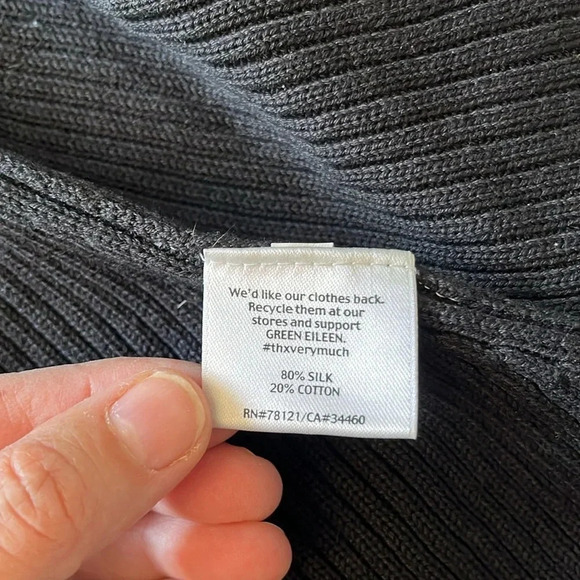 Eileen Fisher, silk asymmetrical, black, long  sleeve cardigan, size medium. - Picture 10 of 14